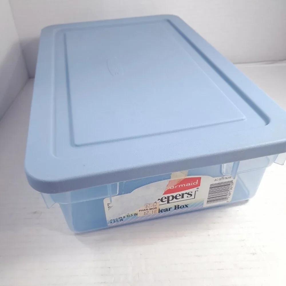 Vintage Rubbermaid 0286 Storage Box Blue clear Container Plastic Snap Shut Lid